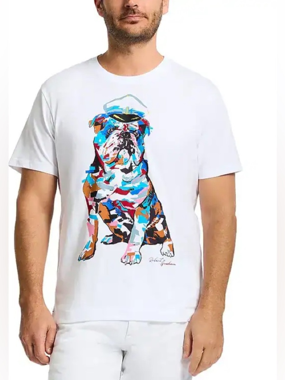 ROBERT GRAHAM men’s Captain Graham Bulldog Graphic Tee White